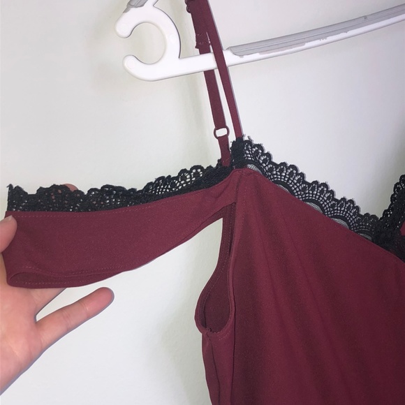 Burgundy Shoulder Detail Romper - Picture 3 of 7